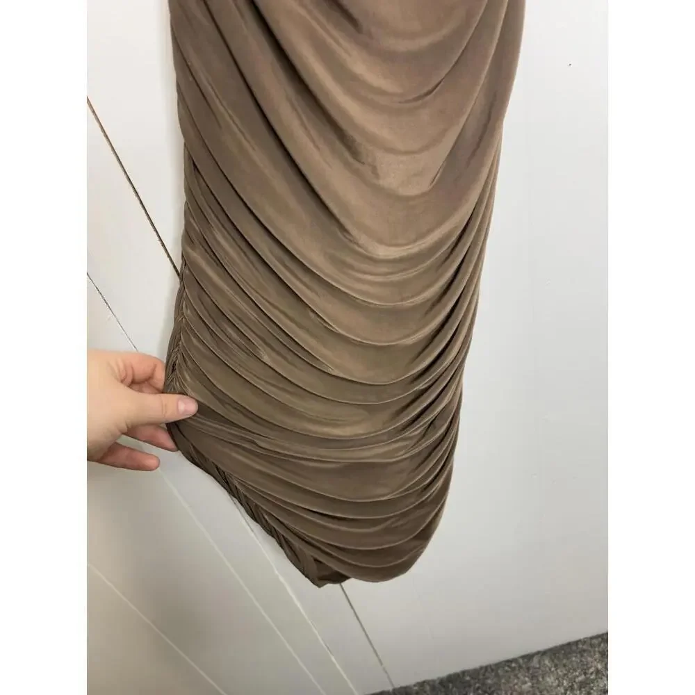 Vintage Dress Womens Medium Ruched Bodycon Stretchy Brown 90s Y2K Baddie Club